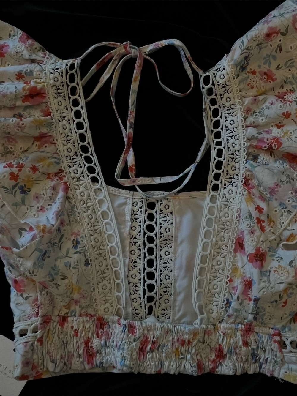 Altar'd State White Floral Lace-Trim Crop Top with Tie Back - Picture 2 of 7